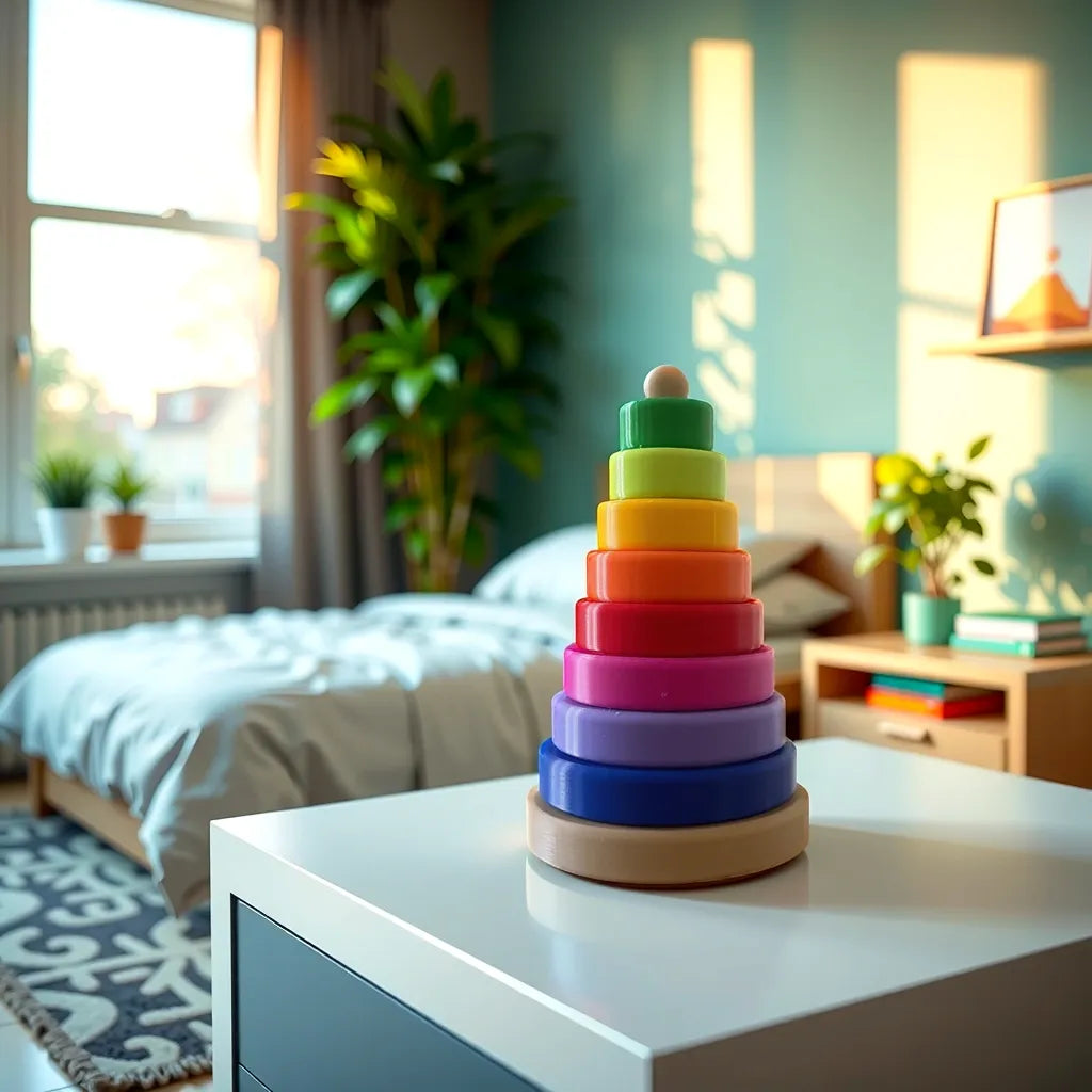 Montessori Stackable Ring Tower – Rainbow Edition