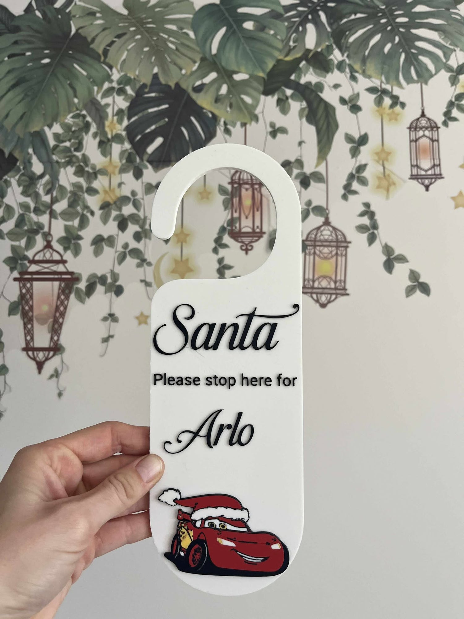 Personalised Christmas Door Sign – “Santa Please Stop Here” (Lightening Edition)