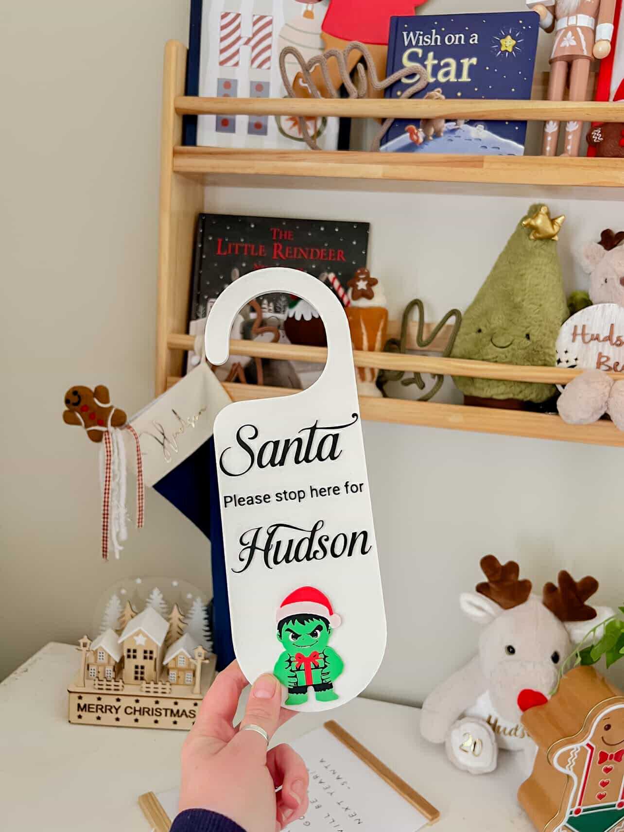 Personalised Christmas Door Sign – “Santa Please Stop Here” (Hulk Edition)