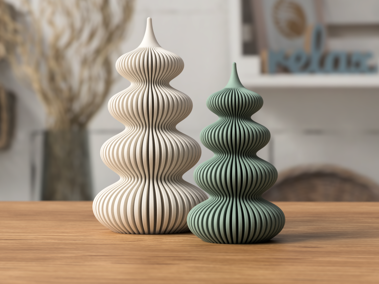 Wavy Christmas Trees – 3D Printed Modern Holiday Decor Set of 2